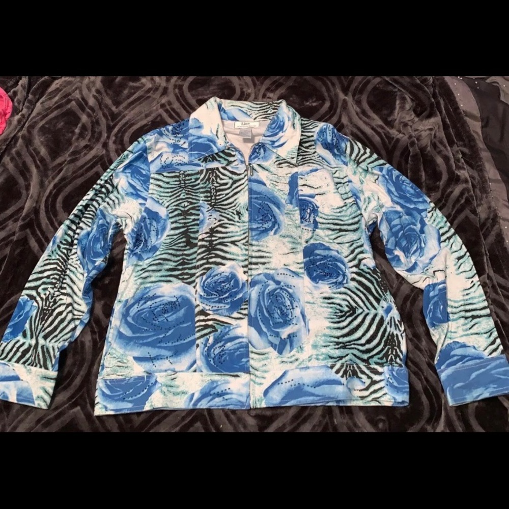 LISA INTERNATIONAL Jacket Turquoise Animal Print